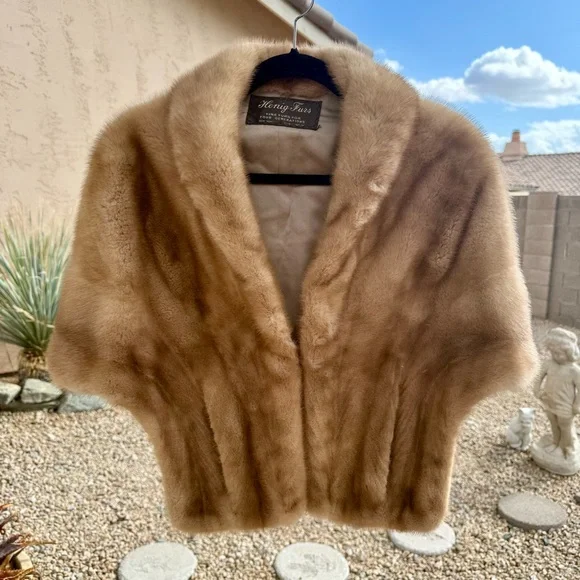 Mink stole wrap, light brown shawl collar vintage - Picture 6 of 15